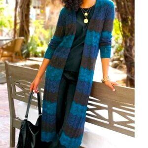 Soft Surroundings Gabriela Blue Chevron Duster Cardigan Sweater Petite Small